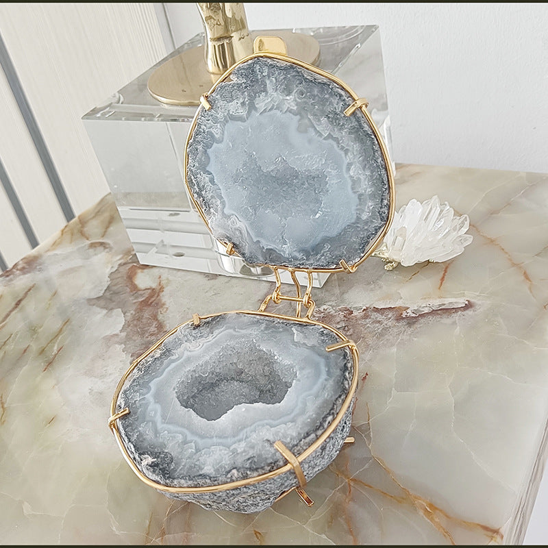 Natural Crystal Agate Geode Cornucopia Jewelry Box Ornament for Ladies