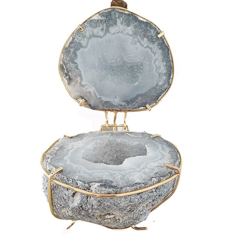 Natural Crystal Agate Geode Cornucopia Jewelry Box Ornament for Ladies