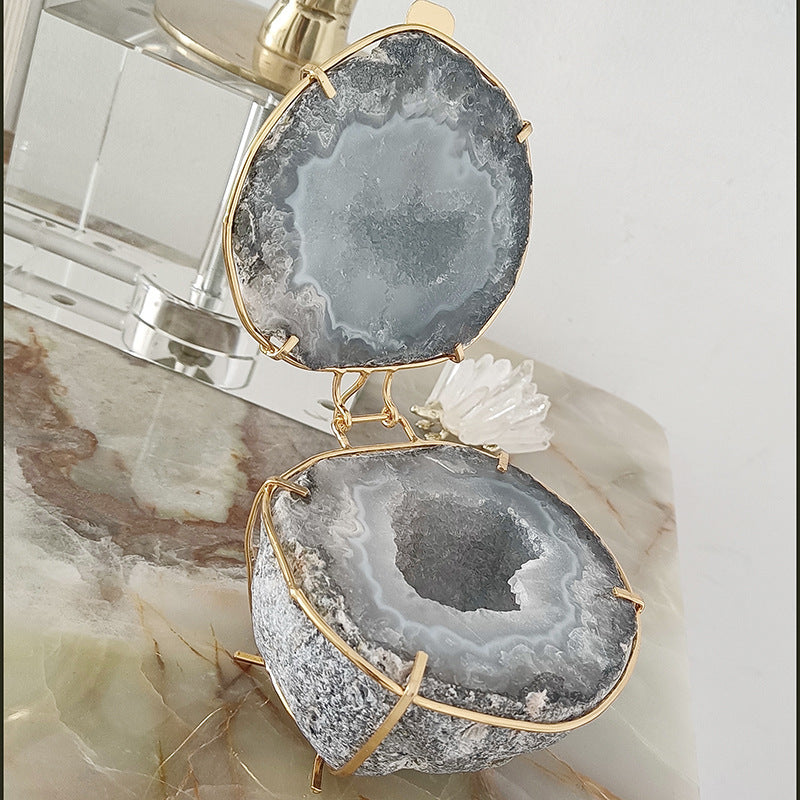 Natural Crystal Agate Geode Cornucopia Jewelry Box Ornament for Ladies